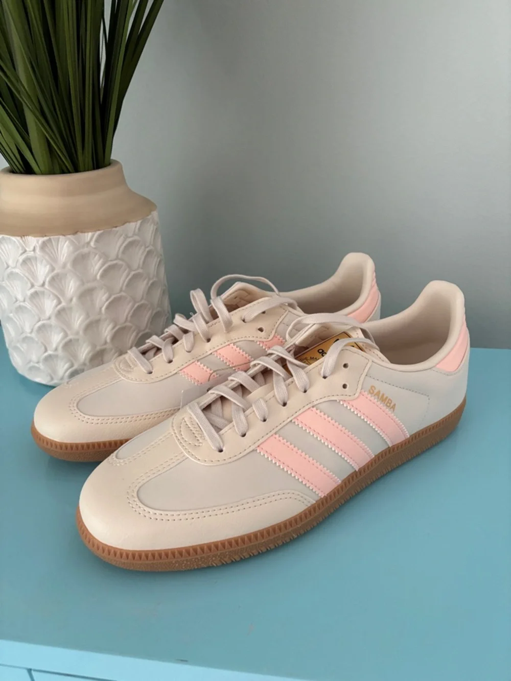adidas Samba OG J Sneakers - Cream with Pink Stripes - Picture 3 of 6